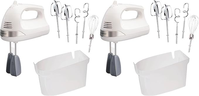 Hamilton Beach 6-Speed Electric Hand Mixer with Whisk,Dough Hooks and Easy Clean Beaters,Powerful 275 Watt Motor,Snap-On Storage Case,White,(Pack of 2)