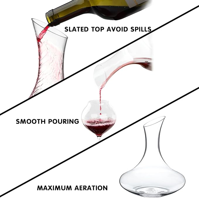 Wlasss Wine Decanter, 1100ml /37.2oz Red Wine Decanter, Hand Blown Lead-Free Crystal Wine Carafe, Small Decanter for White and Red Wine, Elegant Design Easy Pour, Wine Gifts for Christmas