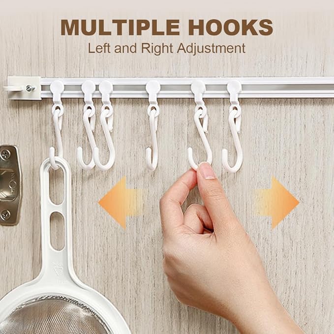 Multifunctional Slide Rail Hook,Kitchen Utensil Hanging Rack Wall Mounted Hanger,Space Saving Utensil Holder with 10 Hooks ,Sliding Track Hook No Drilling Hanger for Home Office (Length 30cm/2pcs)