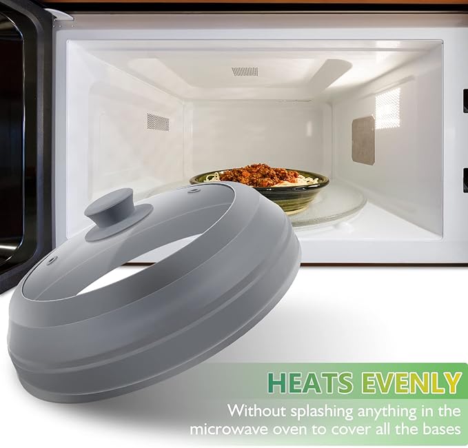Microwave Splatter Cover for Food,10.5 Inch Collapsible Silicone and Glass Cover Splatter Guard Lid, Microwave Cover with Steam Vent,Food Grade,Dishwasher Safe