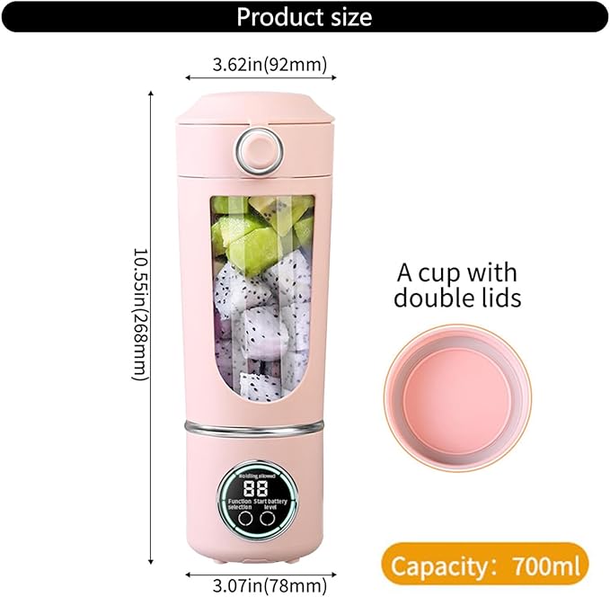 Electric Blender Cup - 700ml Cordless USB Rechargeable Fruit Mixer | Electric Juicer Cup for Vegetables | for Women Men Teens Adults Kitchen Gym Travel Dormitory Apartment Hotel School