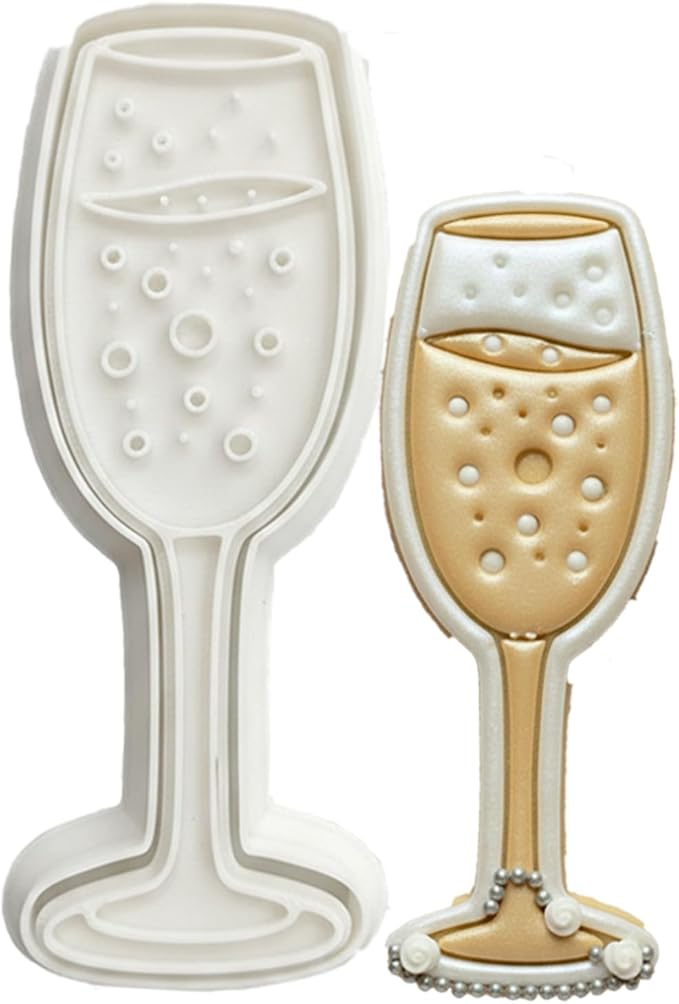 Wedding Cookie Cutters Cutter Champagne Glass Molds 3.5" with Plunger Stamps Baking Dough Tools Cake Shapes PLA Accessories for Birdesmaid Decorative Party Kitchen Supplies