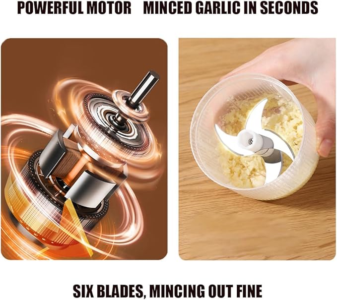 Electric Garlic Chopper, Mini Portable Veggie Chopper, Electric Onion Grinder with 6 Sharp Blade, Mini Food Processor with Container for Mashing Onion, Garlic, Chili, Ginger (2PCS*Blue)