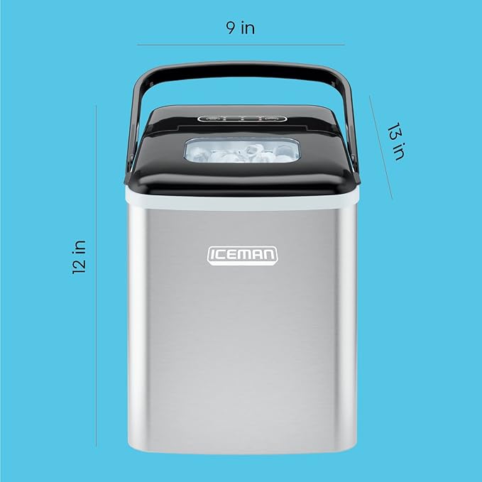 Iceman Dual-Size Countertop Ice Maker Machine, Portable, Creates 2 Cube Sizes in 6 Mins, Holds 1.3 lb. of Ice, Makes up to 26 lb in 24 Hours, Self-Cleaning Scoop Included, Stainless-Steel