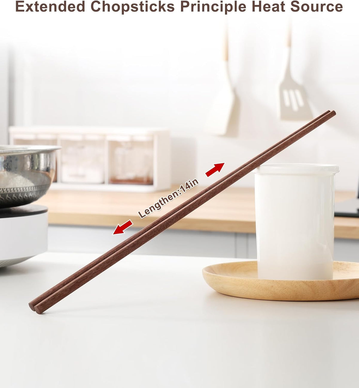 3Pairs Cooking Chopstick 14Inches Long Wooden Chop Sticks Reusable for Noodles Frying Hotpot