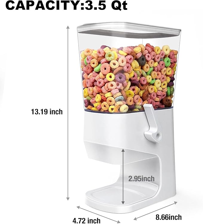 Cereal Dispenser Countertop With Bowls and Spoons Cereal Containers Storage for Pantry Snack Organizer Dry Food Storage Container with Lid for Kitchen Organization Oatmeal Nut Granola（1pcs White）