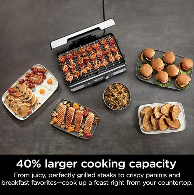 Niinnja Sizzle Pro XL 20" Indoor Griddle & Grill with Pro Temp, Detachable Ventilated Lid, Grease Control, Ceramic Nonstick Plates, Even Edge Cooking, Extra Large Capacity, Silver/Black (Model GX 101)