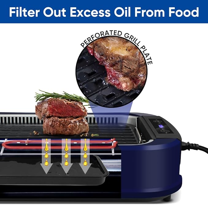 Indoor Grill CUSIMAX Electric Smokeless Grill Portable Korean BBQ with Turbo Smoke Extractor Technology, Non-stick Removable Plate, Tempered Glass Lid, Great for Party(Single Plate)
