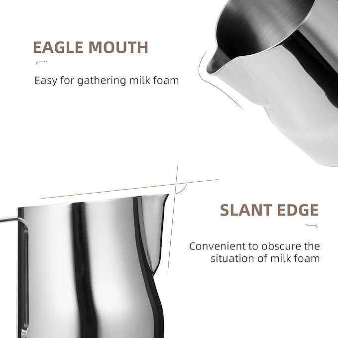 MHW-3BOMBER Milk Frothing Pitcher 450ml/15.2oz Milk Frother Cup Espresso Steaming Pitcher Stainless Steel Milk Frother Cup Barista Latte Art Round Spout Milk Jug P6001S