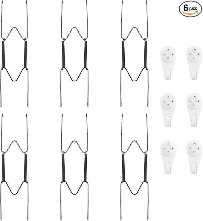 Bilillo 6 Pack Plate Hangers for The Wall, Suitable for 8''-10'' Decorative Plate,Invisible Heavy Duty Wire Plate Holder with Wall Hooks, Plate Hangers for Displaying Plates, Platter, Dish (Black)