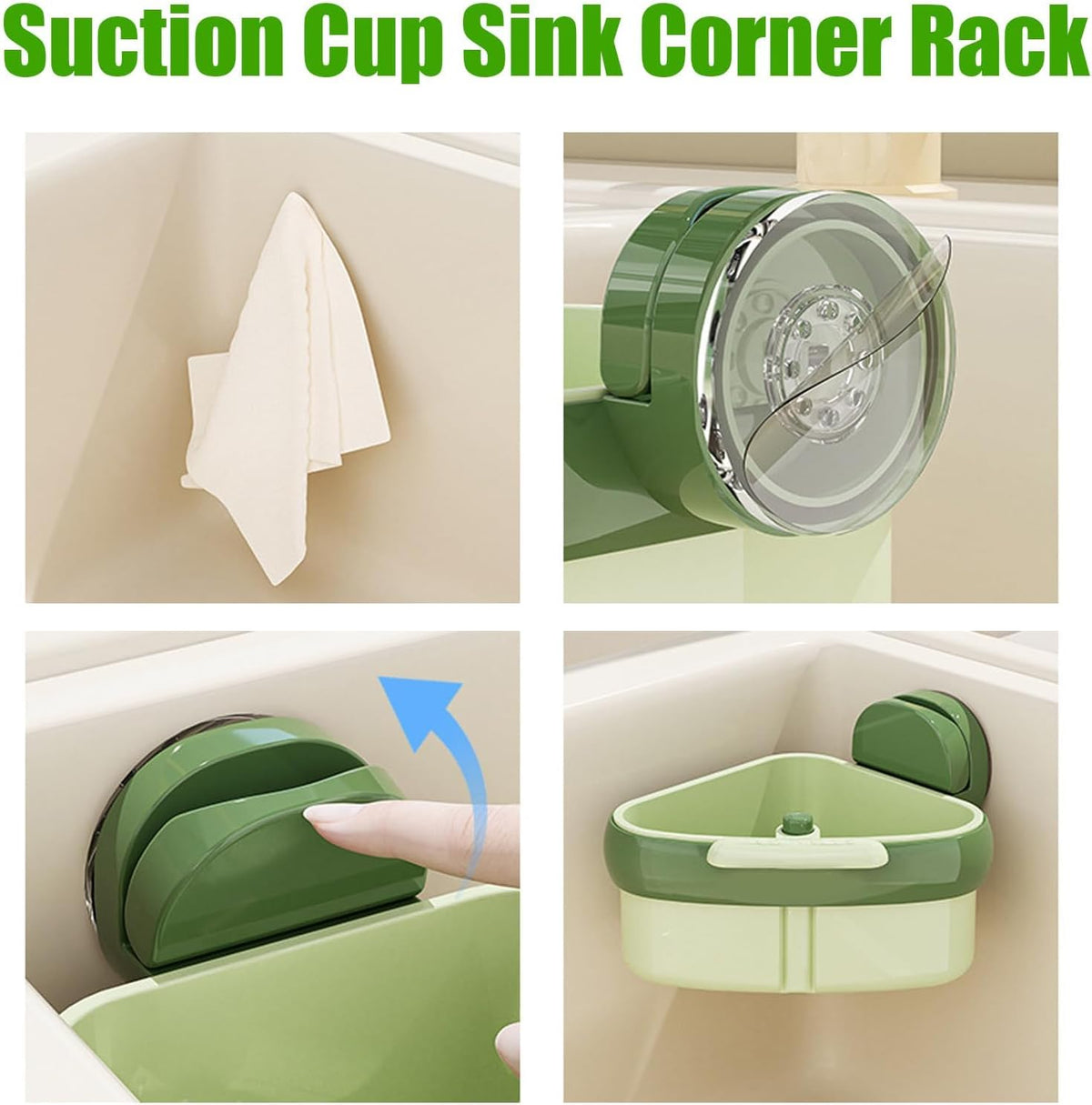 Corner Sink Strainer,2025 New Suction Cup Press Sink Strainer Basket,Automatic Dumping food Waste Catcher for Sink,Faucet Sponge Storage Rack,Corner Sink Trash Catcher for Food Waste (Yellow+Green)