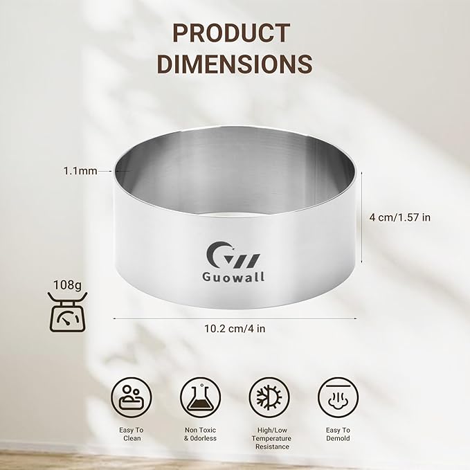 Guowall 6pcs Hamburger Bun Ring Mold, Seamless Thickened 4 inch Nonstick Crumpet Rings Stainless Steel Burger Mould, Cake Rings for Fried Eggs, Pancakes and Cookie for Baking
