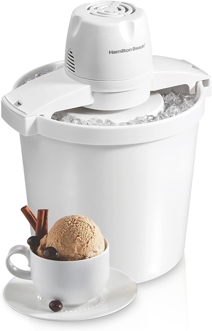 Hamilton Beach Electric Automatic Ice Cream Maker & Frozen Yogurt Machine, Makes Custard, Sorbet, Gelato and Sherbet, 4 Quart, White (68330N)