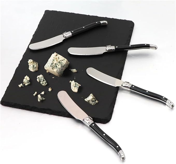 Stainless Steel Cheese Spreader Knives Set Wide Blade Dessert With Black Plastic Handles Multipurpose Butter Flatware Set(8pcs)