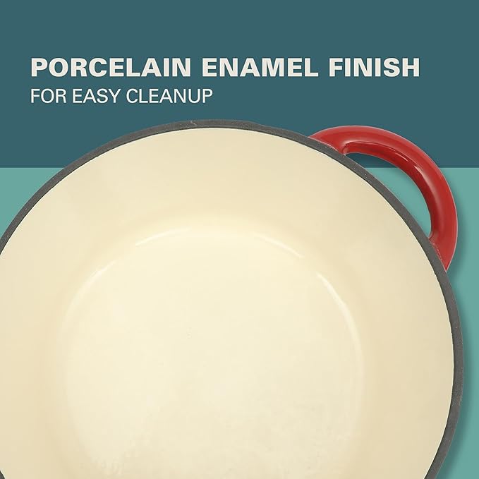 Gibson Home Addlestone 5-Quart Red Enamel Cast Iron Dutch Oven with Lid and Dual Handles – Durable Round Cooking Pot