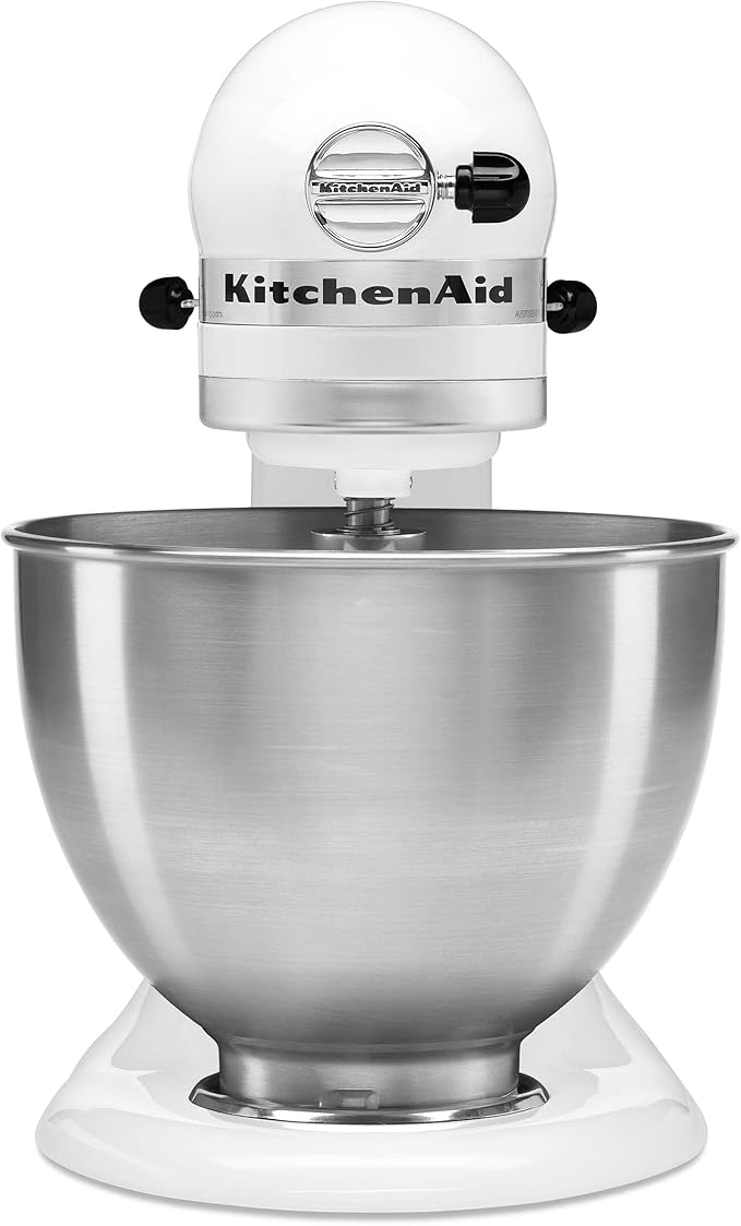 KitchenAid Classic Series 4.5 Quart Tilt-Head Stand Mixer K45SS, White & 7-Speed Mixer-KHM7210 Hand Mixer, White