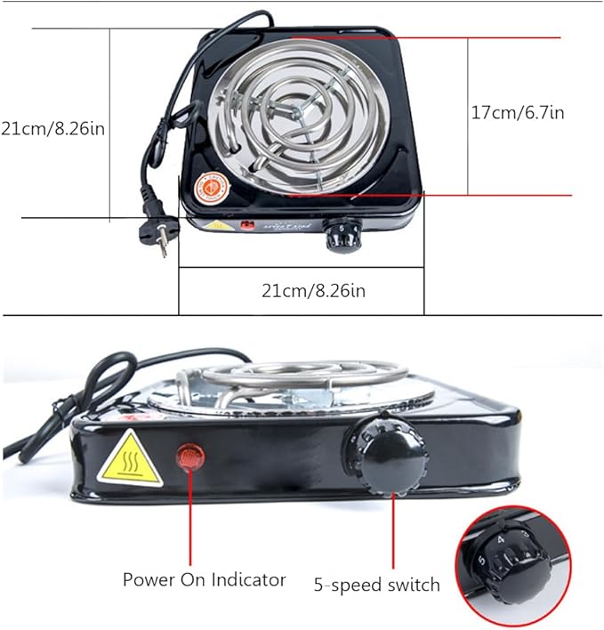 Compact and Portable Countertop Burner- Countertop Double Coiled Burner 2000 Watts Electric Hot Plate Temperature Controls Black