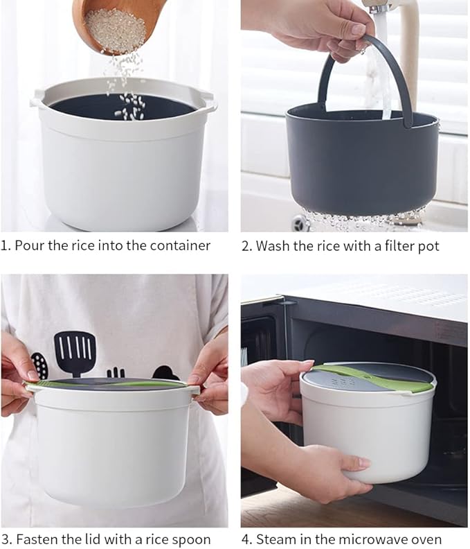 Microwave Rice Cooker, 2L Microwave Rice Steamer Pasta Cooker, Food Grade PP Microwave Rice Cooker, Strainer and Steamer Pot Set,4PCS(COLOR:green), 22351075