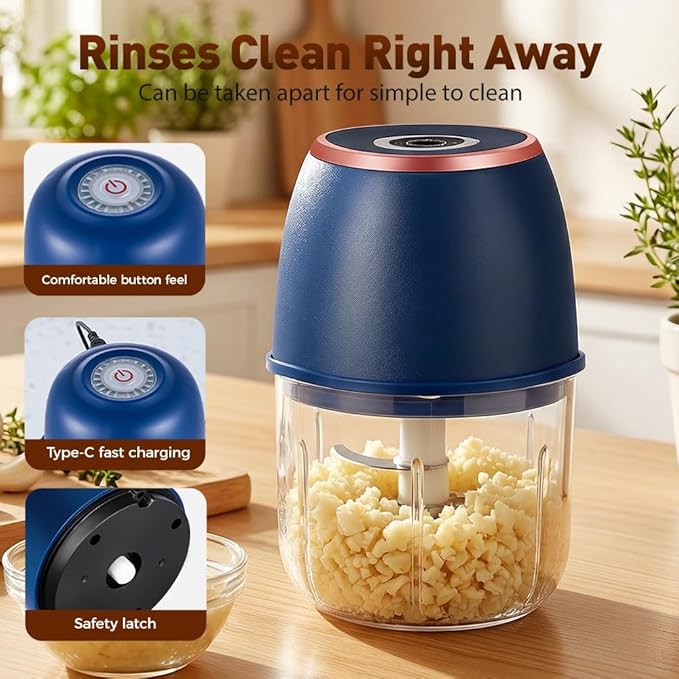 2026 New Electric Garlic Chopper,Vegetable Food Chopper,Mini Food Processor,Portable Rechargeable Cordless Chopper for Onion,Chili,Ginger,Nuts,Meat & Fruits 350ml (Dark green)