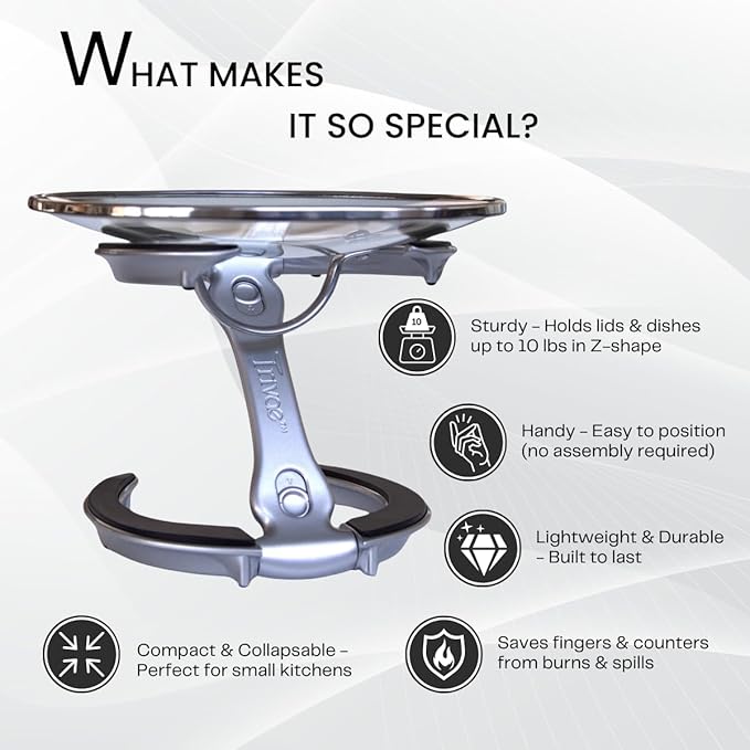 Trivae Pot Lid Holder – 4-in-1 Pot Lid Holder While Cooking, Pan Lid Holder, Trivet & Cake Stand – Versatile Kitchen Tool for Hot Pots, Serving & Display – Space-Saving, Heat-Resistant Stand