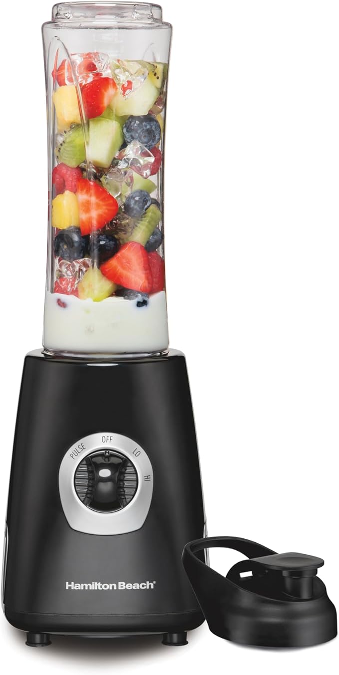 Hamilton Beach Go Sport Portable Blender For Smoothies With 20 Oz. Blend-In Personal Travel Jar, 600 Watt Motor And Stainless Steel Blades For Powerful Blending Performance, Black (51143G)