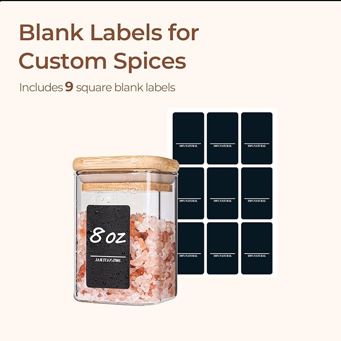 ComSaf 6Pcs 8oz Spice Jars with Label Trial Set, Glass Spice Jars with Bamboo Lids Supplementary Set, Seasoning Container Trial Pack, Perfect for Ktichen Starter