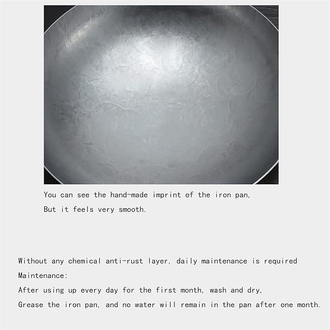 Wok Pfanne Traditioneller Handgehämmerter Wok Aus Refined Iron Mit Two Handles，1,8 MM Dick Wok (Rundboden) (Size : 40cm/15.7in)