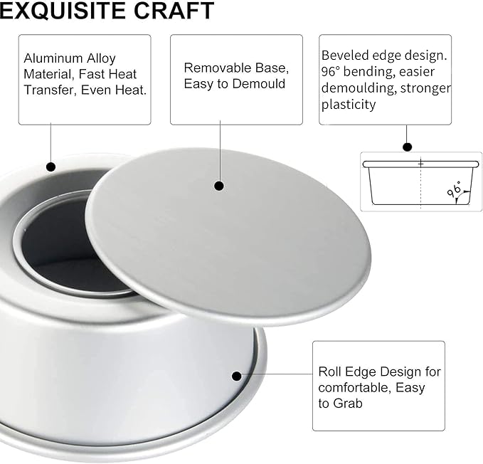 EXGOX 2 Pack 6-Inch Non-Stick Deep Aluminum Round Cake Pan With Removable Bottom For Wedding/Birthday/Christmas Cake Baking Round Cake Tin Set With Loose Base