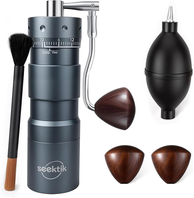 Manual Coffee Grinder with Numerical External Adjustable Setting Stainless Steel Conical Burr Hand Crank Coffee Mill for Cold Brew Espresso French Press Pour Over Drip with Foldable Handle- Grey