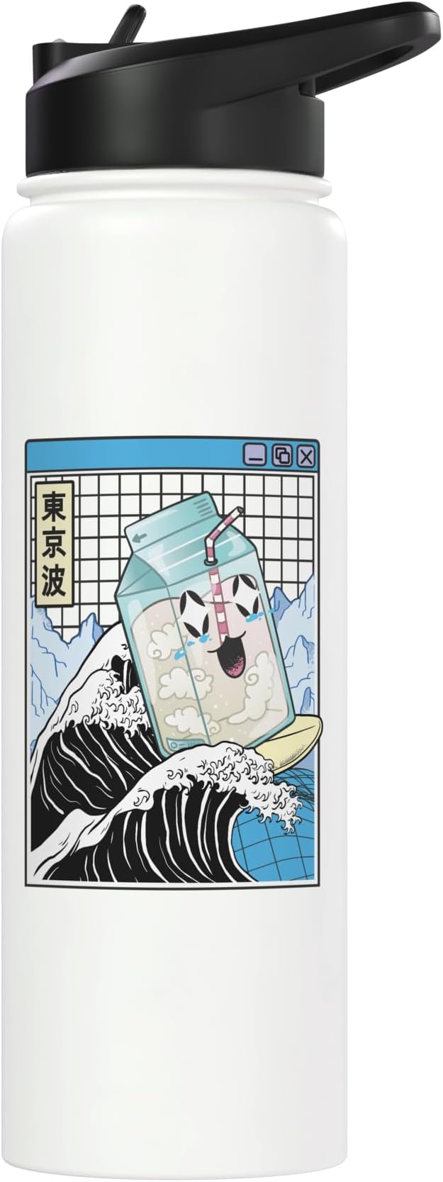 Milk Carton Surfing Great Wave Kawaii Vaporwave Anime Stainless Steel Insulated Water Bottle