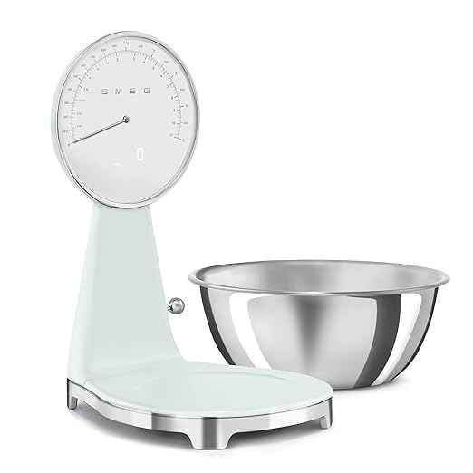 SMEG Retro-Style Analog & Digital Kitchen Scale, 11 lb Capacity, Rechargeable Battery, Backlit LCD Display, Stainless Steel Bowl (Pastel Green)