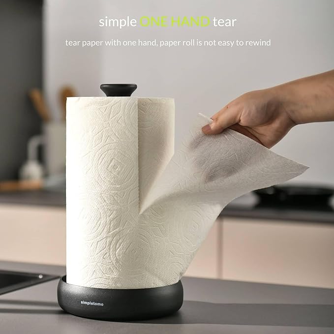simpletome Paper Towel Holder Countertop Keep It Rolled Up Weighted Base (Matt Black)