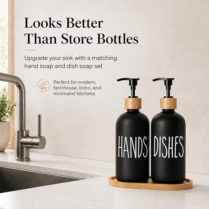 Glass Soap Dispenser for Kitchen Sink and Bathroom - Modern Farmhouse Decor, Hand Soap Dispenser for Kitchen Sink Decor