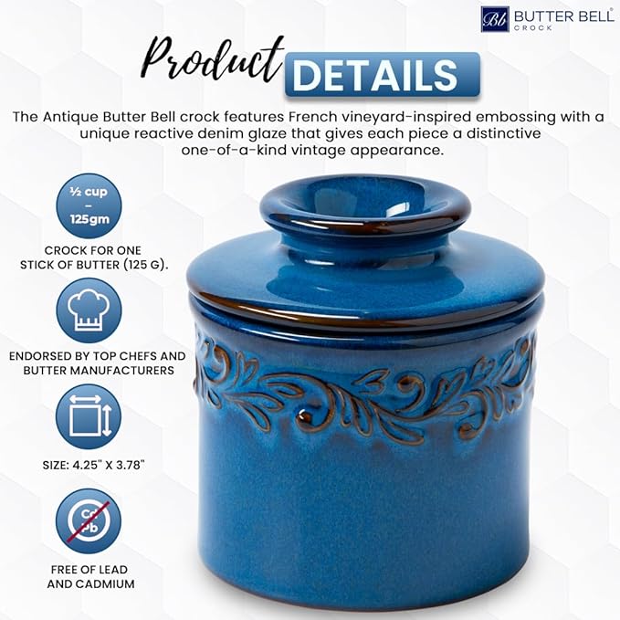 Butter Bell - The Original Butter Bell Crock by L. Tremain, Antique Collection - Denim Blue