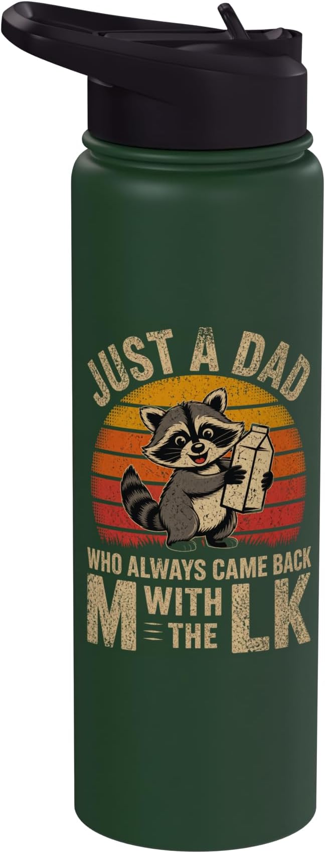 Just A Dad Who Always Came Back With The Milk Raccoon Retro Stainless Steel Insulated Water Bottle