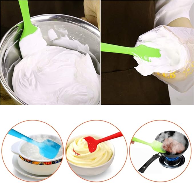 Silicone Spatulas Set, Rubber Spoon Spatula Heat Resistant Spoonula One Piece Design Seamless Spatula Non-Stick Scrapers Baking Mixing Tool (Blue Set)
