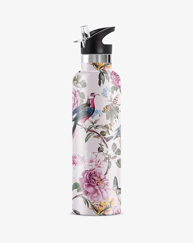 Bougie My Bottle - Primavera Stainless Steel Water Bottle With Straw | Pipe Cleaner & Ice Tray Included | Leak-Proof, BPA Free, Double Insulated For Warm & Cold | 25 oz/750 ml