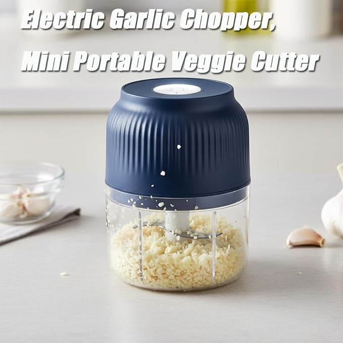 2026 Upgraded Household Electric Garlic Crusher, Capacity Electric Garlic Chopper, Mini Portable Veggie Cutter, 4 Sharp Stainless Steel Blades Mini Electric Food Chopper, Easy to Clean (Blue-2pcs)