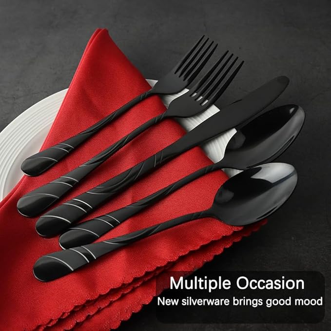 Black Silverware Set for 4, 18/0 Stainless Steel Frosted & Mirror Finish 20-Piece Flatware Set, Modern Cutlery Set for Wedding Restaurant Housewarming Party Event Serving For 4