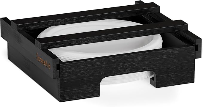 SpaceAid 9-inch Paper Plate Dispenser (Need 10.2 Inches Deep Cabinet Space) Under Cabinet Bamboo Plates Holder, Kitchen Vertical Dipensers Caddy, Black