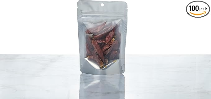 PackFreshUSA: 5 MIL Silver/Clear Stand Up Pouch Bags - Professional Flexible Packaging - Resealable - Seal-Top - Heat-Sealable - Hang Hole - Tear Notch - Small 4x6x2.5-100 Pack