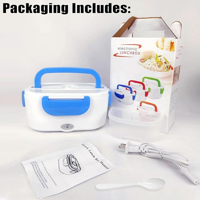 INVODA Electric Lunch Box 110V Food Heating Lunch Hot Box Portable Insulated Bento Box Electric Lunch Container for Office Travel Home (Blue)