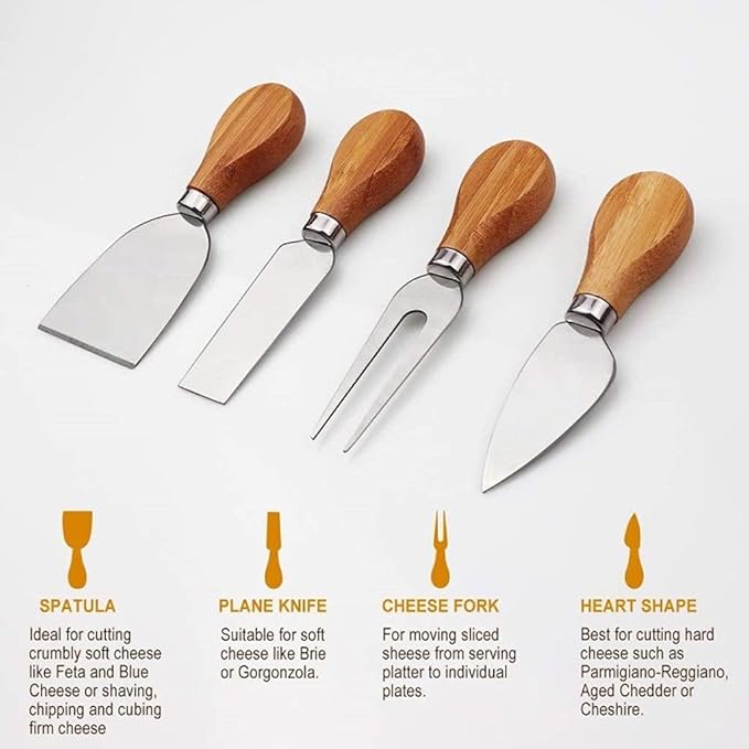 Grafken Bamboo Cheese Board Set, Wooden Cheese Board Set, Charcuterie Plate, and Serving Meat Board, Cutting Board, Suitable for Fruits, Biscuits, Bread (Size : 36 * 29 * 1.5cm)