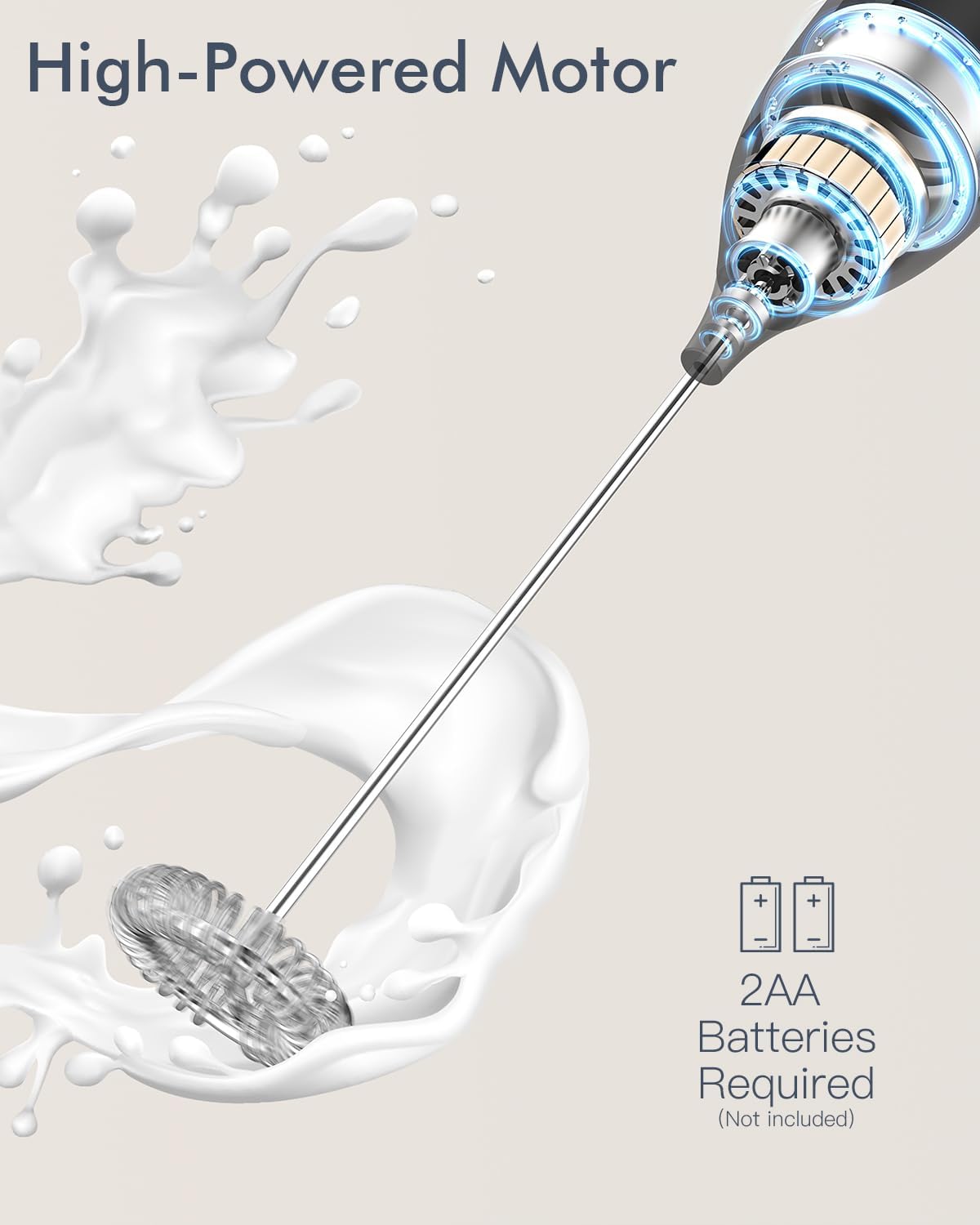 Milk Frother Handheld Battery, Electric Foam Maker Frother Wand, Drink Mixer with Stainless Steel Whisk for Coffee, Matcha, Lattes, Cappuccino Black