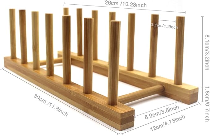 INNERNEED Bamboo Wooden Plate Racks Dish Stand Holder Kitchen Storage Cabinet Organizer for Dish/Plate/Bowl/Cup/Pot Lid/Cutting Board (Pack of 2)