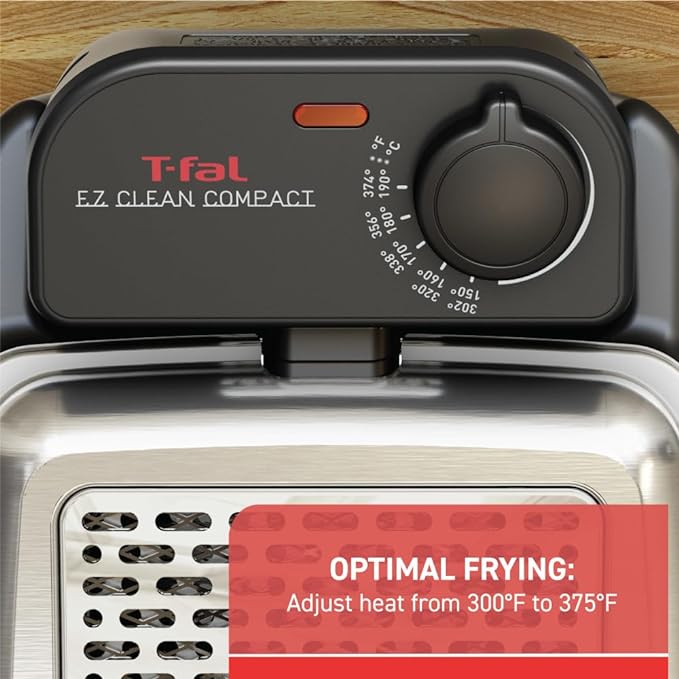 T-fal Compact EZ Clean Stainless Steel Deep Fryer with Basket for Home Use, 1.8 Liter Oil and 1.7 Pound Food Capacity, 1200 Watts, Easy Clean Temp Control, Oil Filtration, 1.8 L
