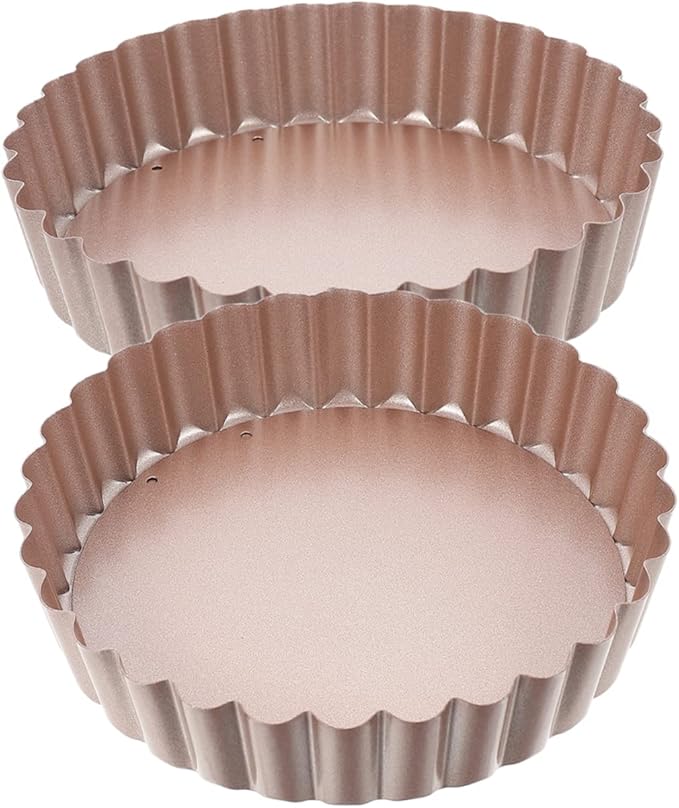 2pcs Non-stick Quiche Pan with Removable Bottom Heavy Duty Tart Pans for Baking for Family Gatherings and Special Occasions Round Design