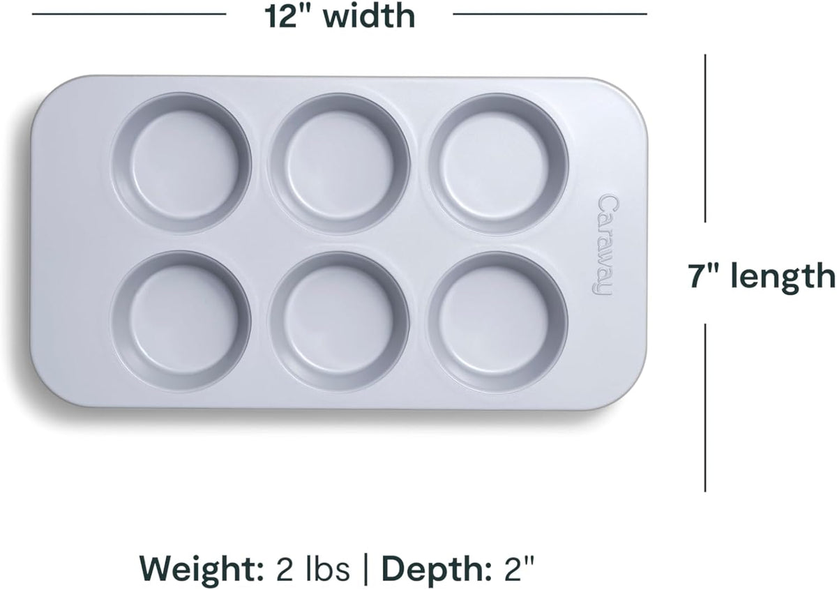 Caraway Nonstick Ceramic 6 Cup Muffin Pan Duo – Non-Toxic, PTFE & PFOA Free – Oven Safe – Aluminized Steel Core – Small Muffin Pan for Baking Cupcakes, Muffins & More - Slate