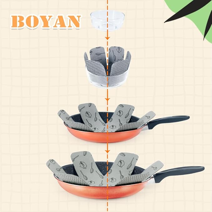 BOYAN Pot and Pan Protectors, Larger & Thicker Felt Pot Protectors for Stacking, Set of 12 & 3 Different Sizes, Cookware Accessories, Pan Separators for Stacking Skillet Ceramic Glassware
