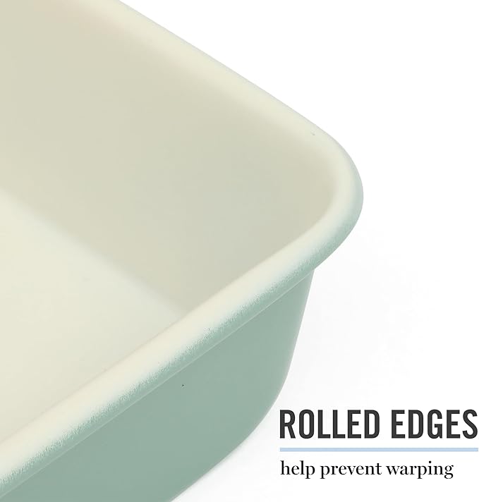 Martha Stewart Gallen 13 x 9 Inch Rectangular Nonstick Carbon Steel Cake and Baking Pan – Teal, Durable Bakeware for Even Cooking and Easy Release